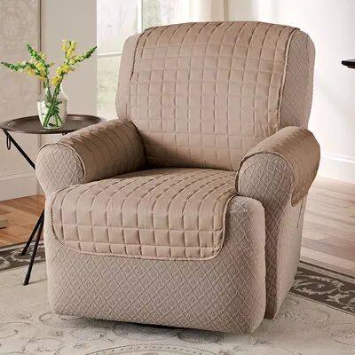 Jeffrey Home Solid Microfiber Furniture Recliner/Wing Chair Slipcover, Lt Brown
