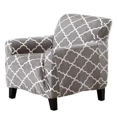 Great Bay Home Printed Velvet Plush Form Fit Stretch Chair Slipcover, Grey, Armchair