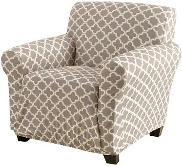 Great Bay Home Fallon Printed Twill Chair Slipcover, Beig/Green, Armchair