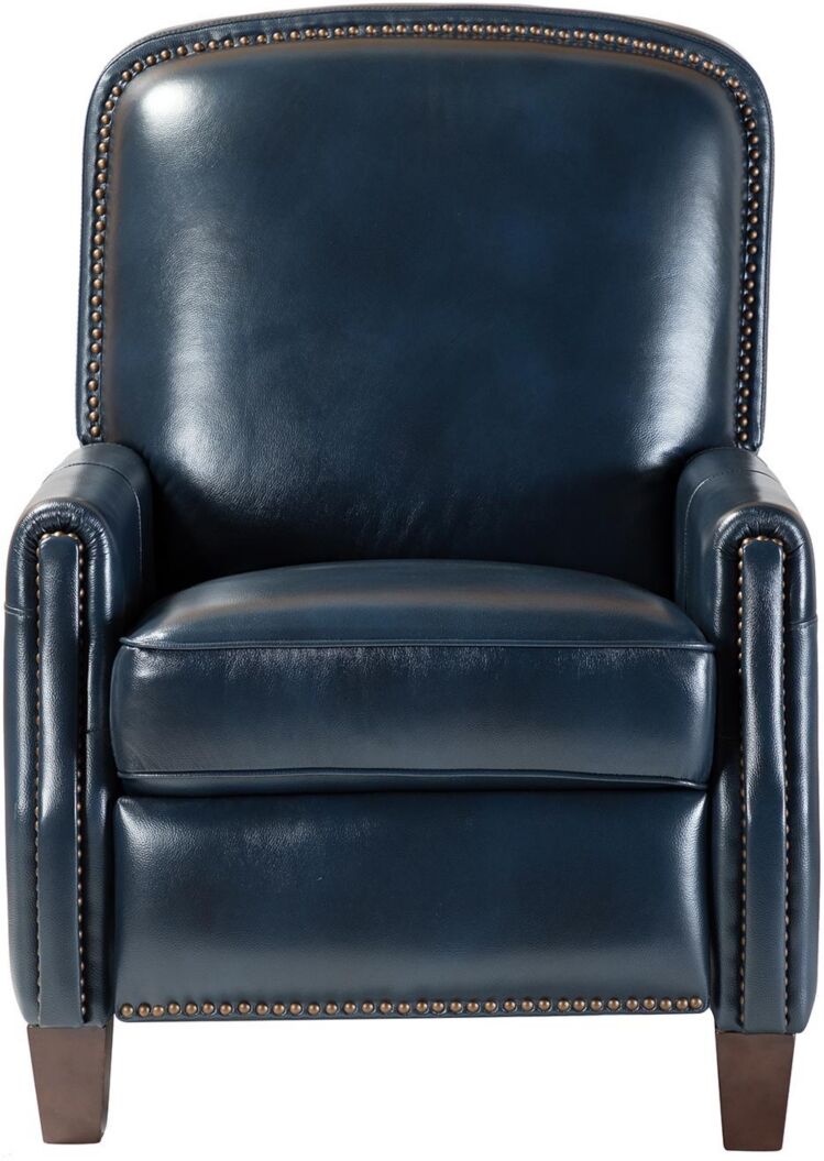 Hulala Home Hickey Modern Retro Genuine Leather Recliner with Nail Head Trim - Navy