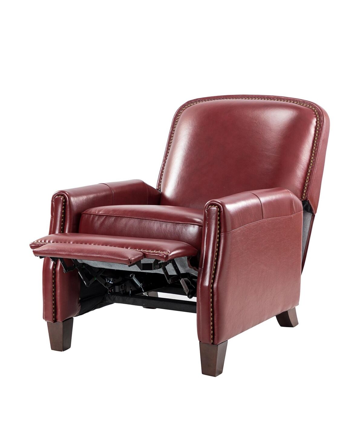 Hulala Home Hickey Modern Retro Genuine Leather Recliner with Nail Head Trim - Burgundy