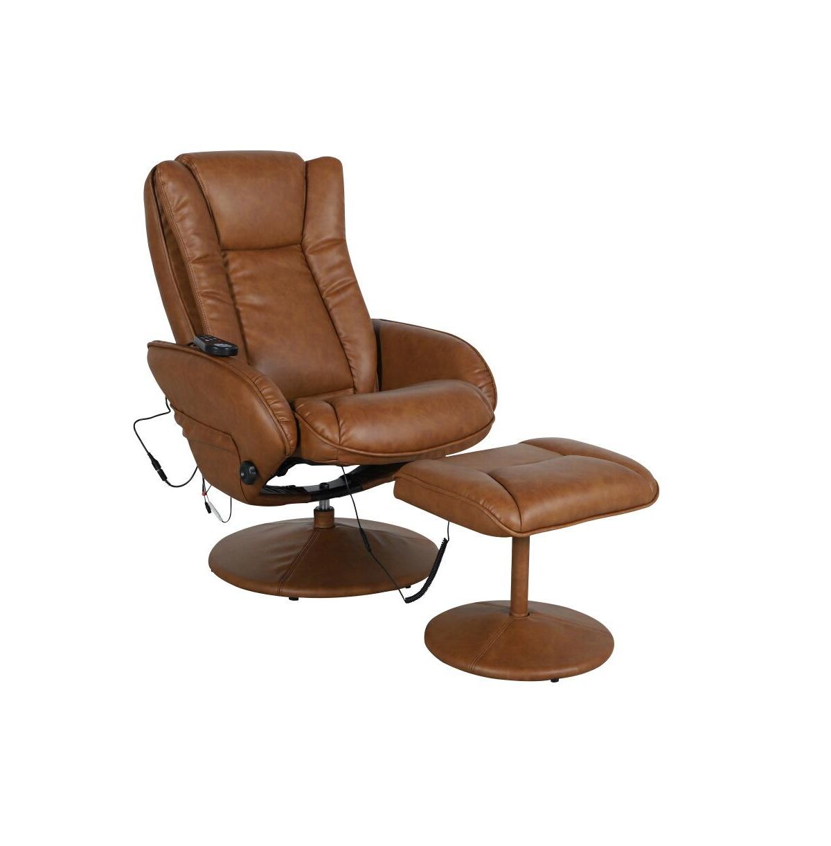 Emma+Oliver Massaging Multi-Position Plush Recliner With Side Pocket And Ottoman - Brown