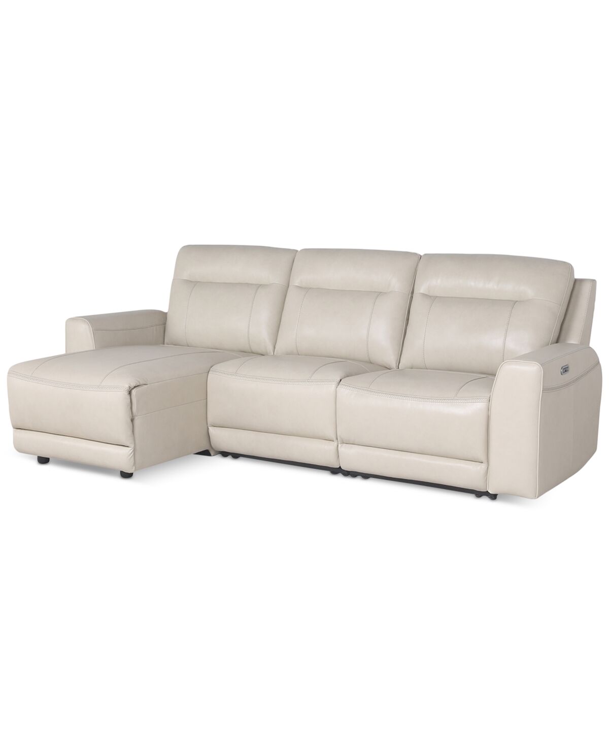 Macy's Closeout! Blairemoore 3-Pc. Leather Sofa with Power Chaise and 1 Power Recliner, Created for Macy's - Ice
