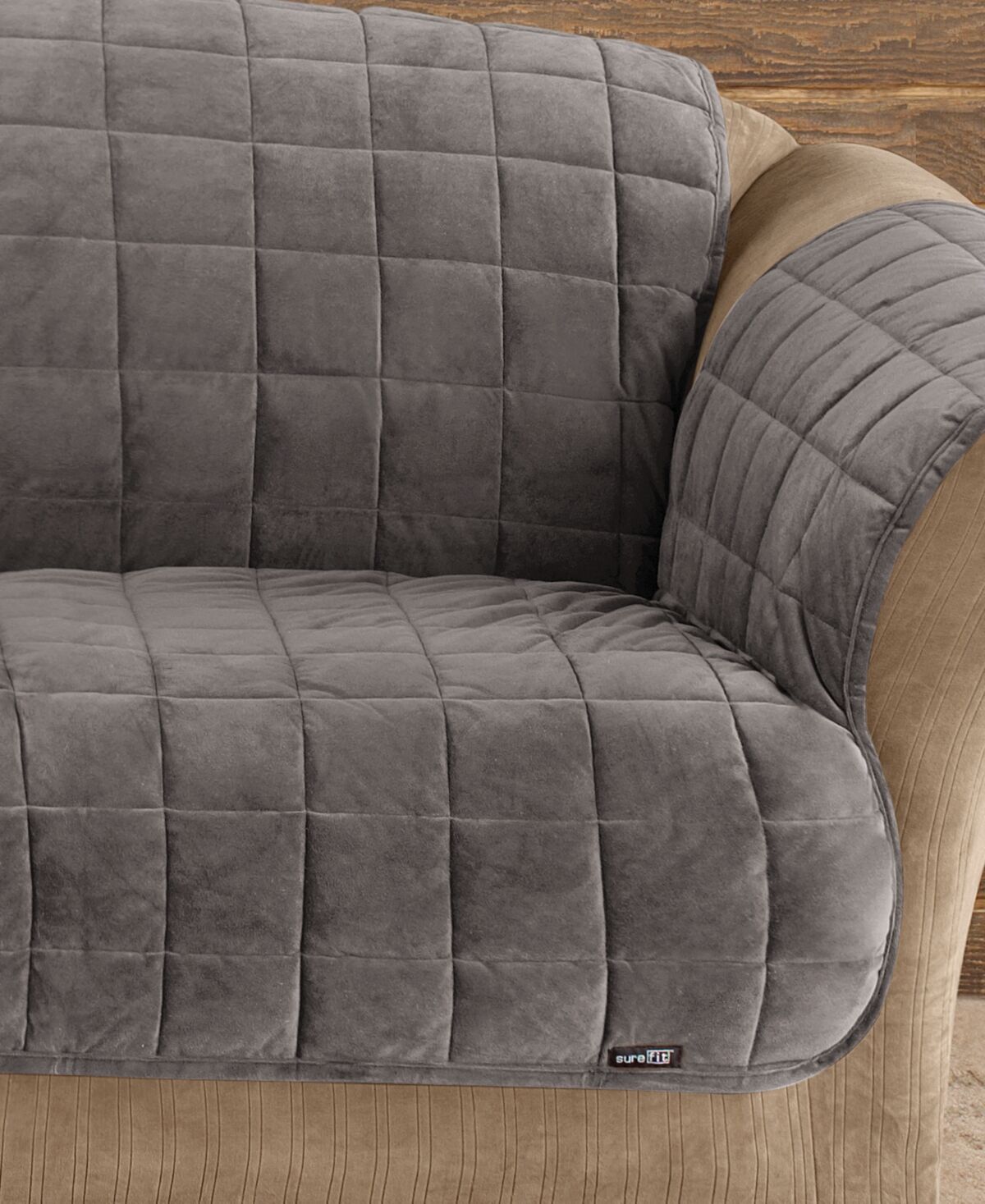Macy's Sure Fit Velvet Deluxe Pet Sofa Slipcover with Sanitize Odor Release - Dark Grey