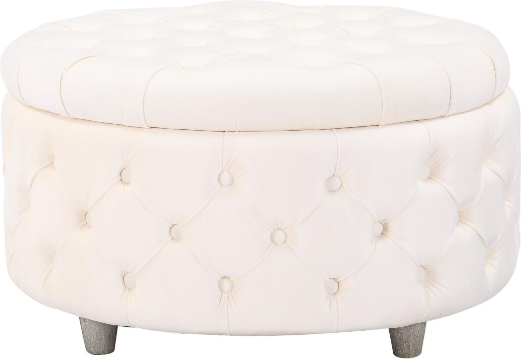 Westintrends Round Velvet Tufted Storage Ottoman for Living Room Bedroom - Velvet Cream