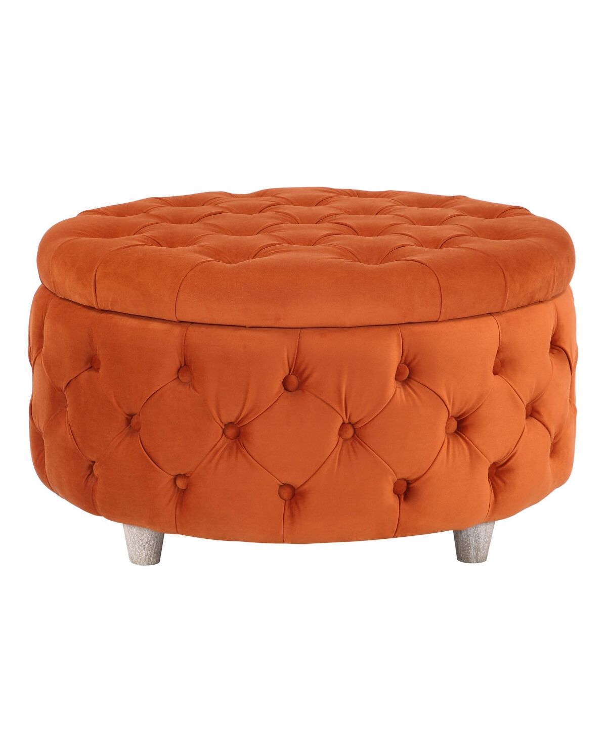 Westintrends Round Velvet Tufted Storage Ottoman for Living Room Bedroom - Velvet Orange