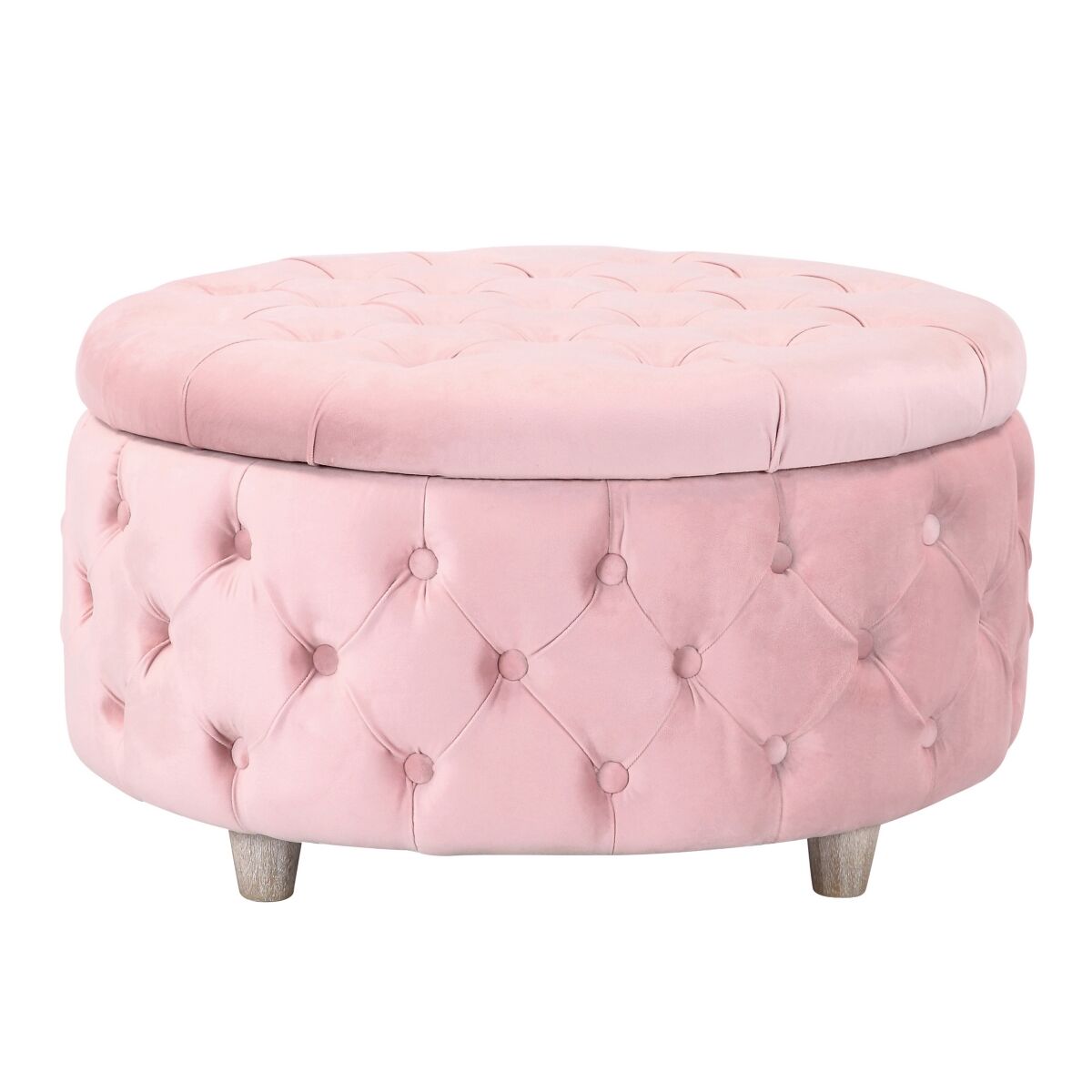 Westintrends Round Velvet Tufted Storage Ottoman for Living Room Bedroom - Velvet Pink