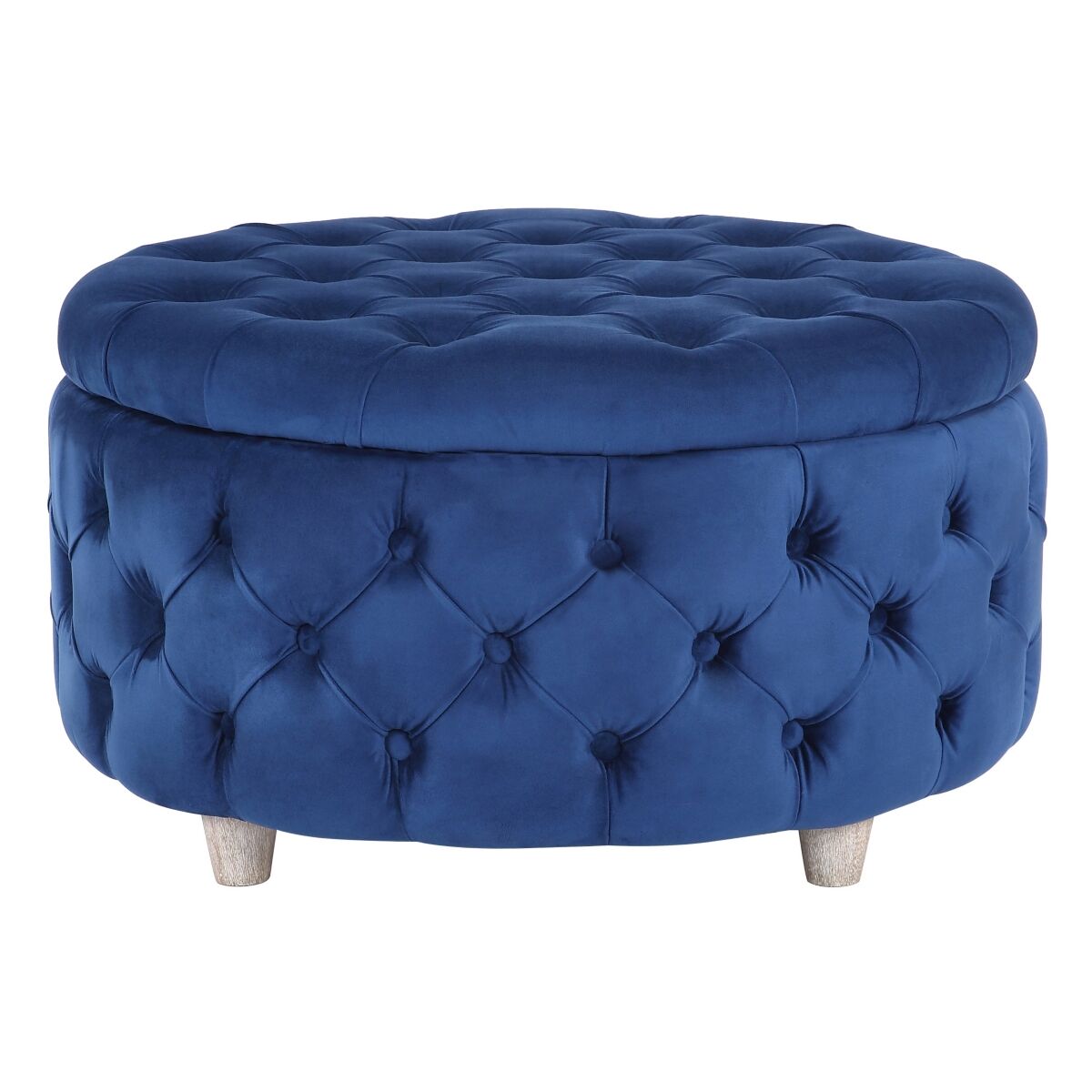 Westintrends Round Velvet Tufted Storage Ottoman for Living Room Bedroom - Velvet Royal Blue