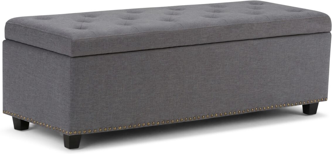 Simpli Home Hayes Fabric Storage Ottoman - Slate Grey Linen