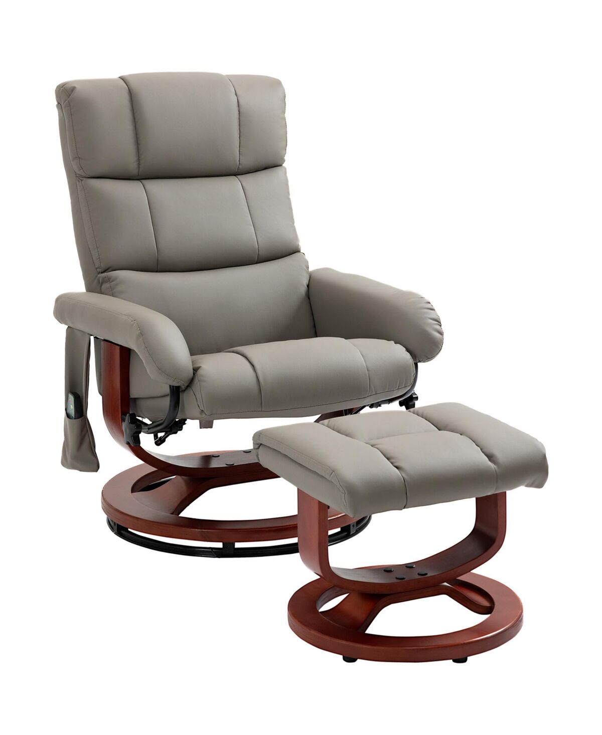 Homcom Recliner Chair with Ottoman, Electric Faux Leather Recliner with 10 Vibration Points and 5 Massage Mode, Reclining Chair with Swivel Wood Base,