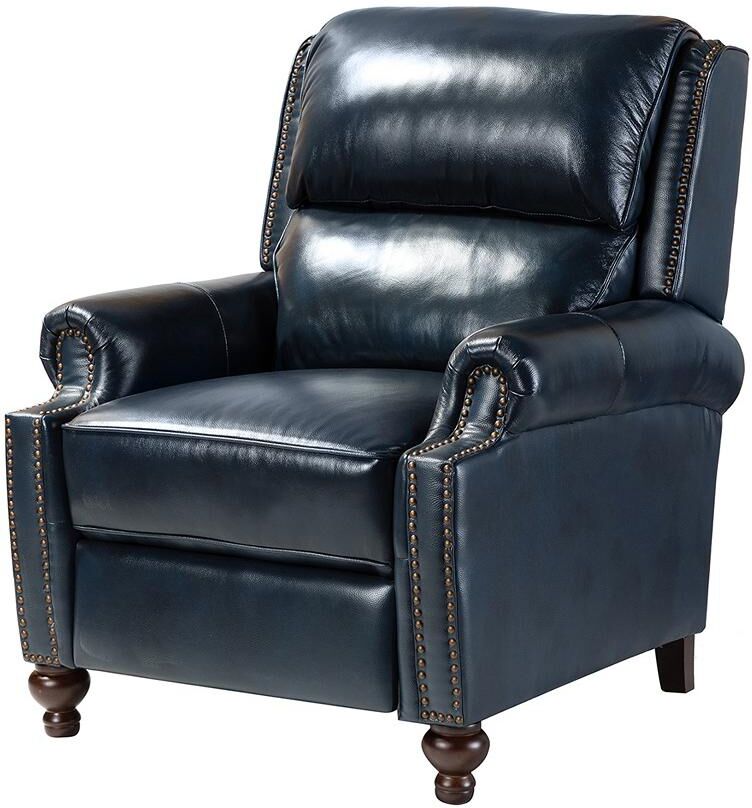 Hulala Home Franco Genuine Leather Recliner - Navy