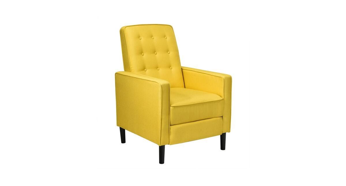 Slickblue Modern Fabric Push-Back Recliner Chair with Button-Tufted Back and Thick Cushion - Yellow