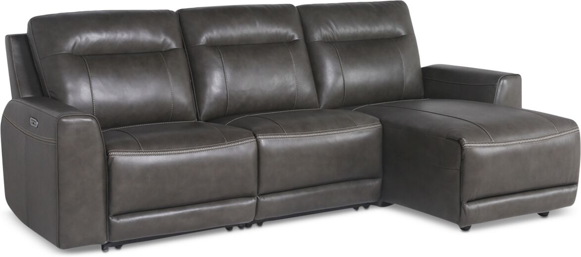 Macy's Closeout! Blairemoore 3-Pc. Leather Sofa with Power Chaise and 2 Power Recliners, Created for Macy's - Charcoal