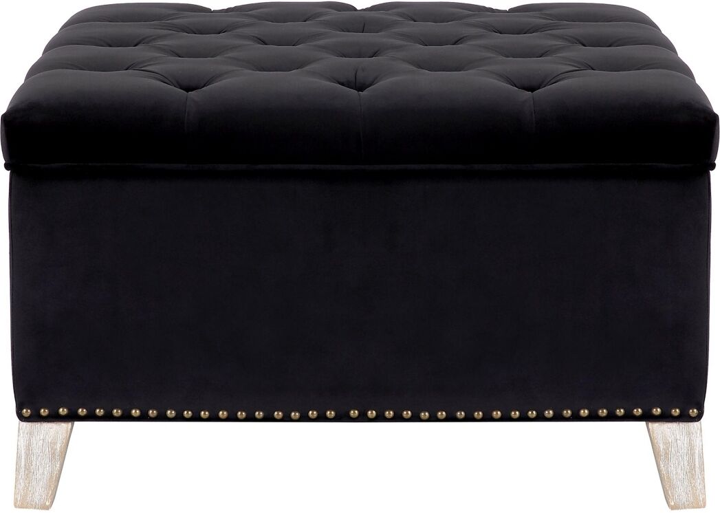 Westintrends Square Velvet Tufted Storage Ottoman for Living Room Bedroom - Velvet Black