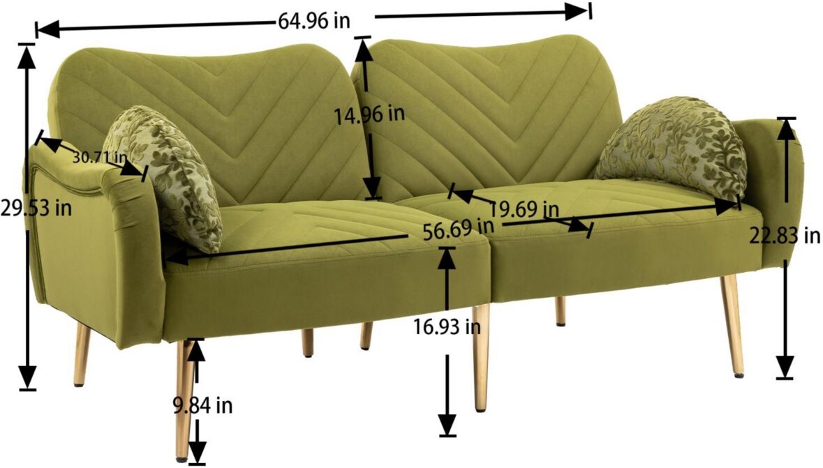 Simplie Fun Couches for Living Room 65 inch, Mid Century Modern Velvet Loveseats Sofa with 2 Bolster Pillows, Loveseat Armrest for Bedroom, Apartment, Home Office