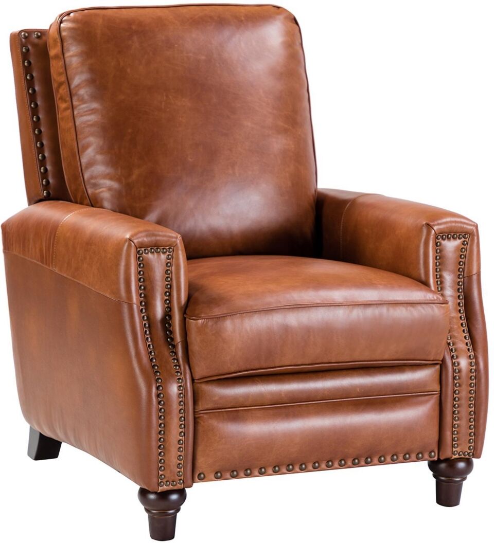 Hulala Home Bellino Modern Retro Genuine Leather Recliner with Nailhead Trim - Saddle