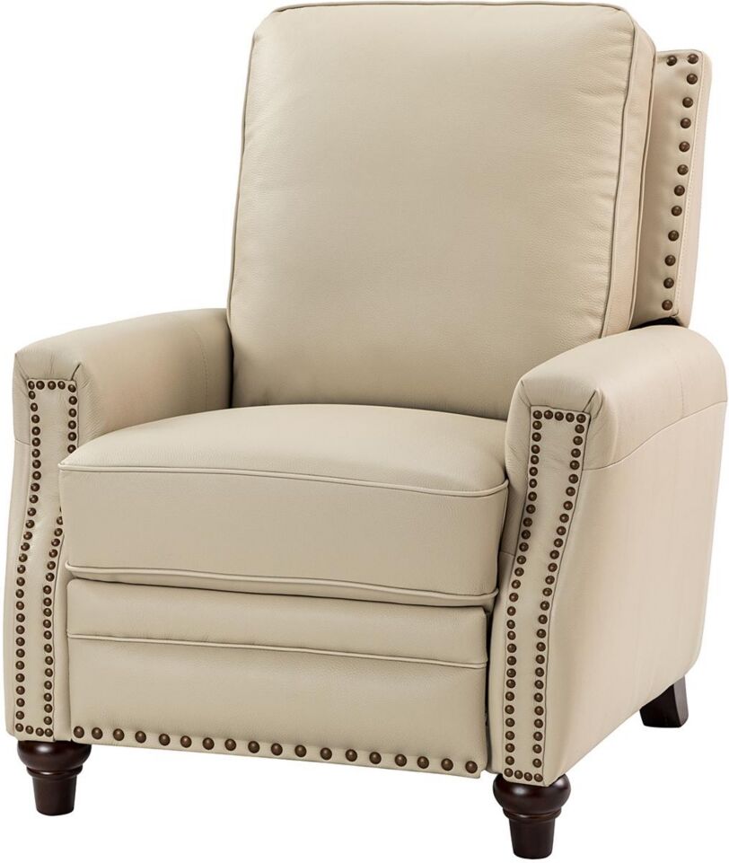 Hulala Home Bellino Modern Retro Genuine Leather Recliner with Nailhead Trim - Beige