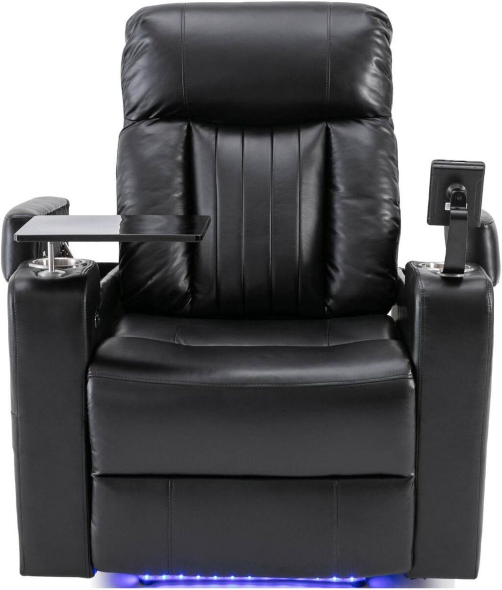 Simplie Fun Premium Power Recliner With Storage Arms, Cup Holders, Swivel Tray Table And Cell Phone Stand - Black