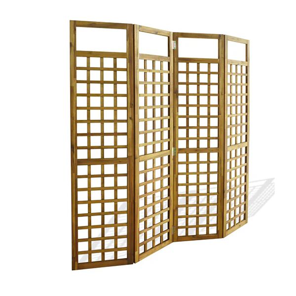 Unbranded 4 Panel Room Divider Trellis Solid Acacia Wood 160X170 Cm