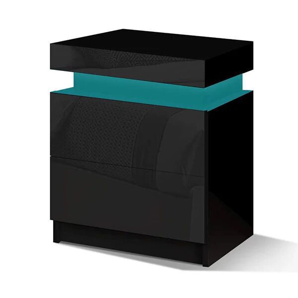 Alfordson Bedside Table Rgb Led Nightstand 2 Drawers 4 Side High Gloss Black