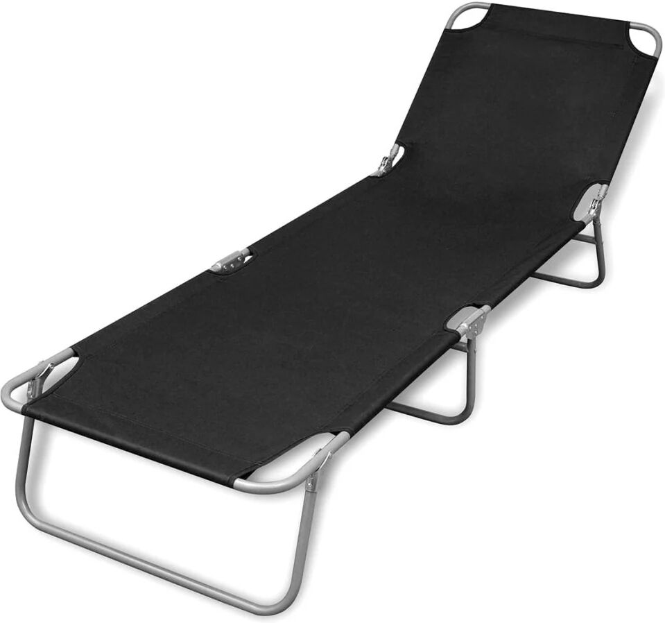 Unbranded Fold-able Sun Lounger With Adjustable Backrest - Black