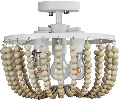 Oriel Lighting Natural Wooden Beaded Close To Ceiling Light