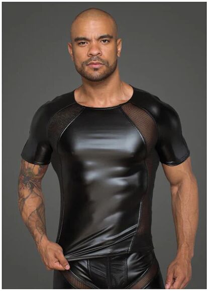 Noir Power Wetlook Men T Shirt With 3D Net Medium