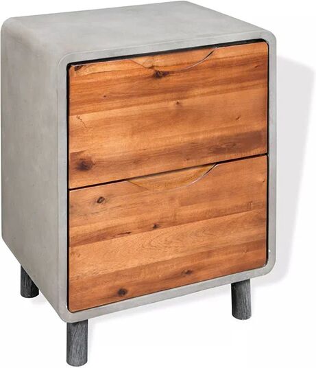 Unbranded Nightstand Concrete Solid Acacia Wood 40 X 30 X 50 Cm