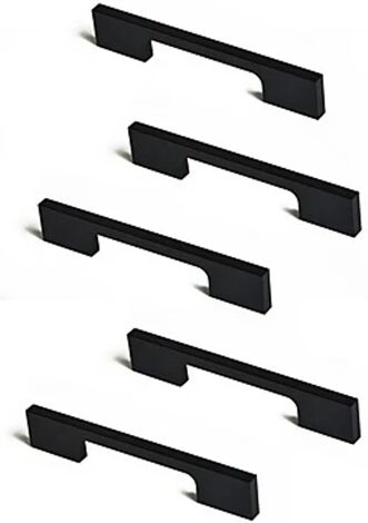 Unbranded 5X 128 Mm Kitchen Handle Cabinet Door Drawer Handle Square Black Pulls