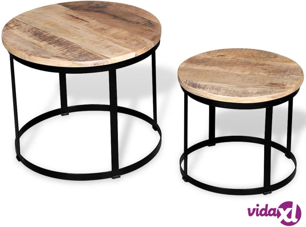 vidaXL Coffee Table Set 2 Pieces Rough Mango Wood Round 40/50 cm