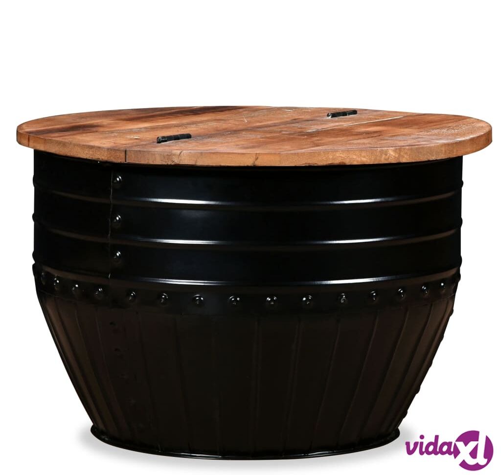 vidaXL Coffee Table Solid Reclaimed Wood Black Barrel Shape