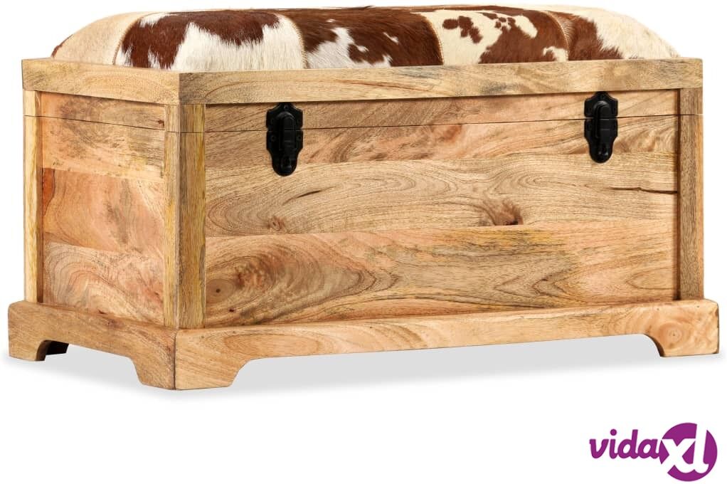 vidaXL Storage Bench Genuine Leather and Solid Mango Wood 80x44x44 cm