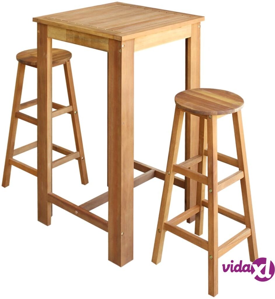 vidaXL Bar Table and Stool Set 3 Pieces Solid Acacia Wood