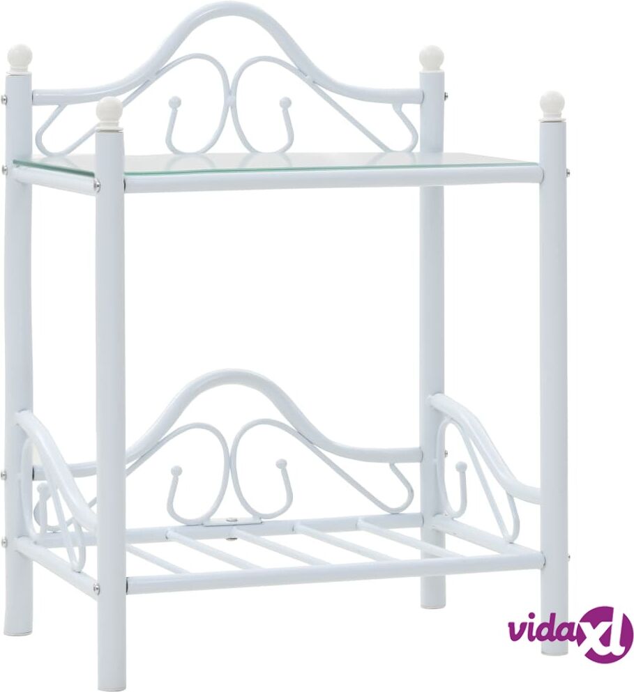 vidaXL Bedside Table Steel and Tempered Glass 45x30.5x60 cm White