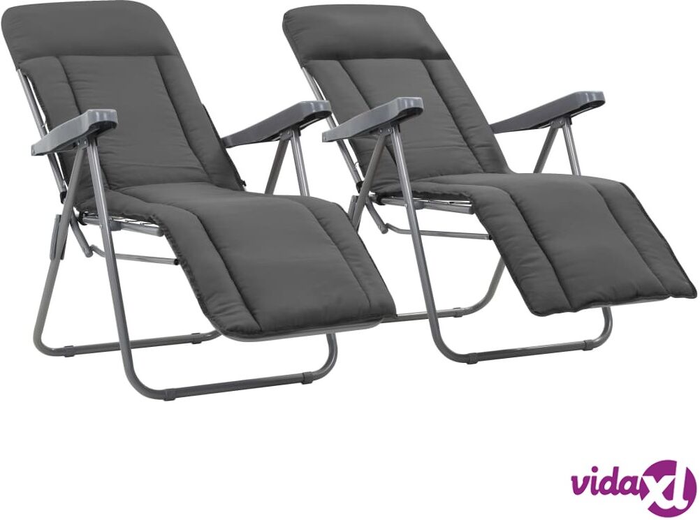 vidaXL Folding Garden Chairs with Cushions 2 pcs Grey