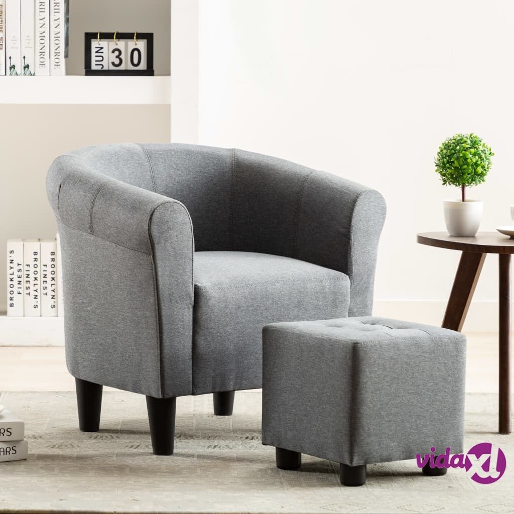 vidaXL 2 Piece Armchair and Stool Set Light Grey Fabric