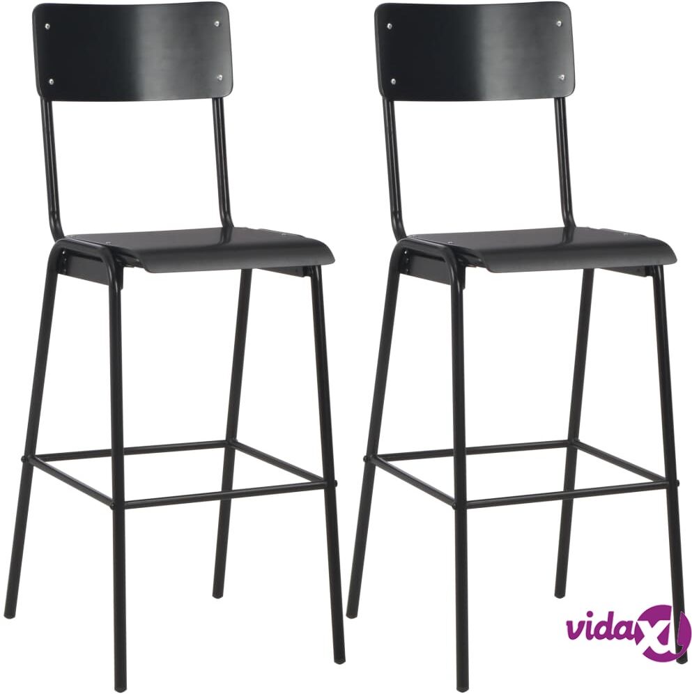 vidaXL Bar Chairs 2 pcs Black Solid Plywood Steel