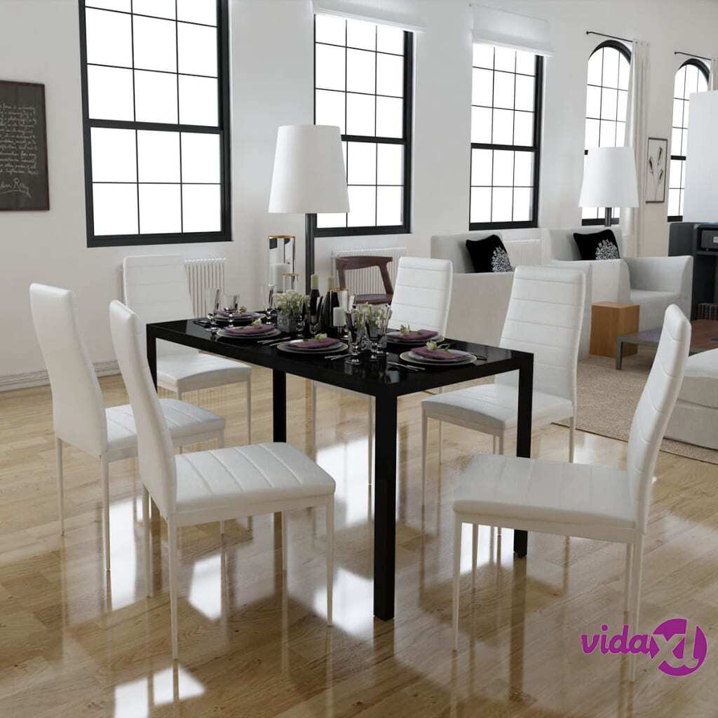 vidaXL Seven Piece Dining Table Set Black and White