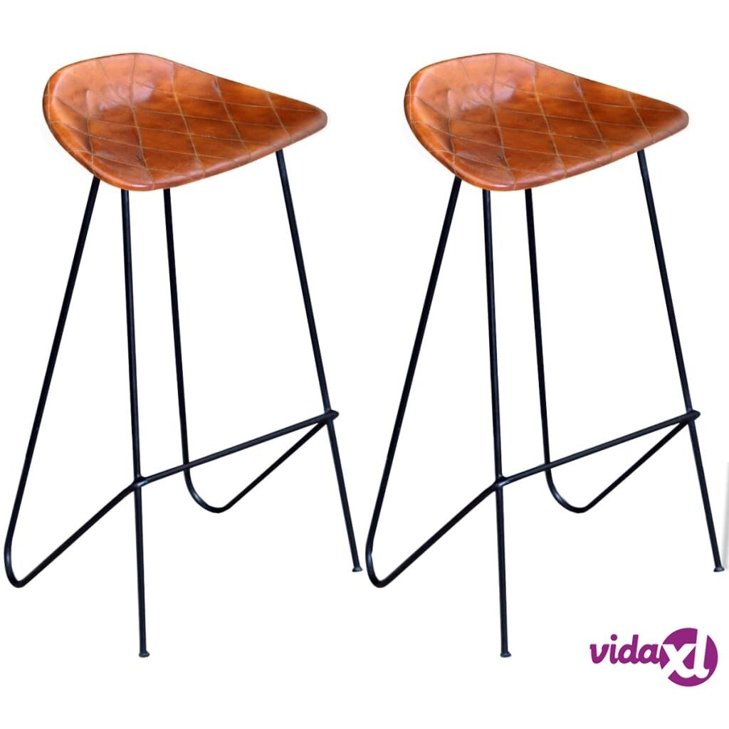 vidaXL Bar Chairs 2 pcs Black and Brown Real Leather