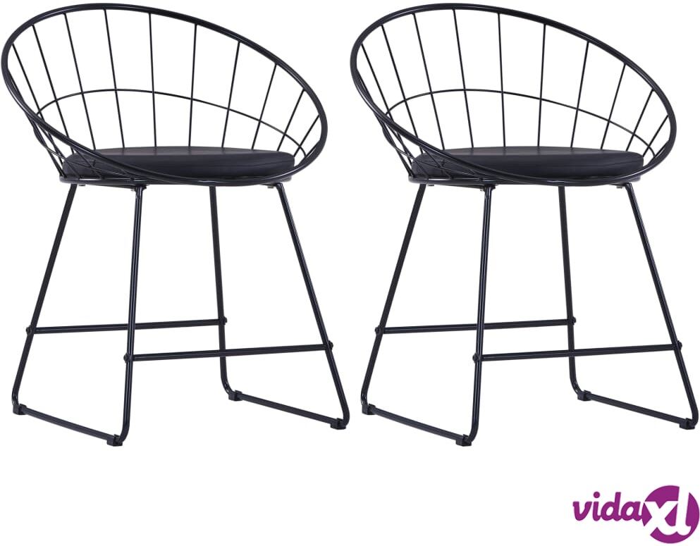 vidaXL Dining Chairs with Faux Leather Seats 2 pcs Black Steel