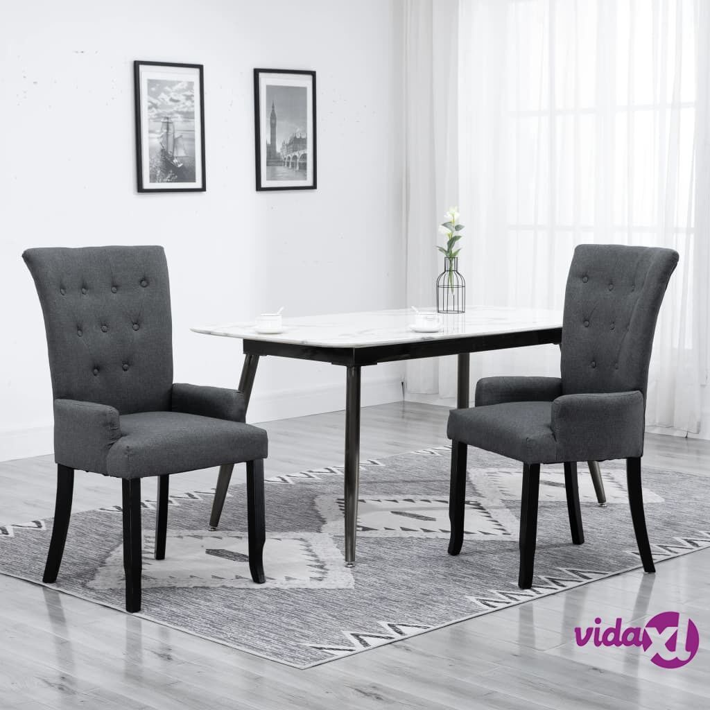 vidaXL Dining Chair with Armrests Dark Grey Fabric