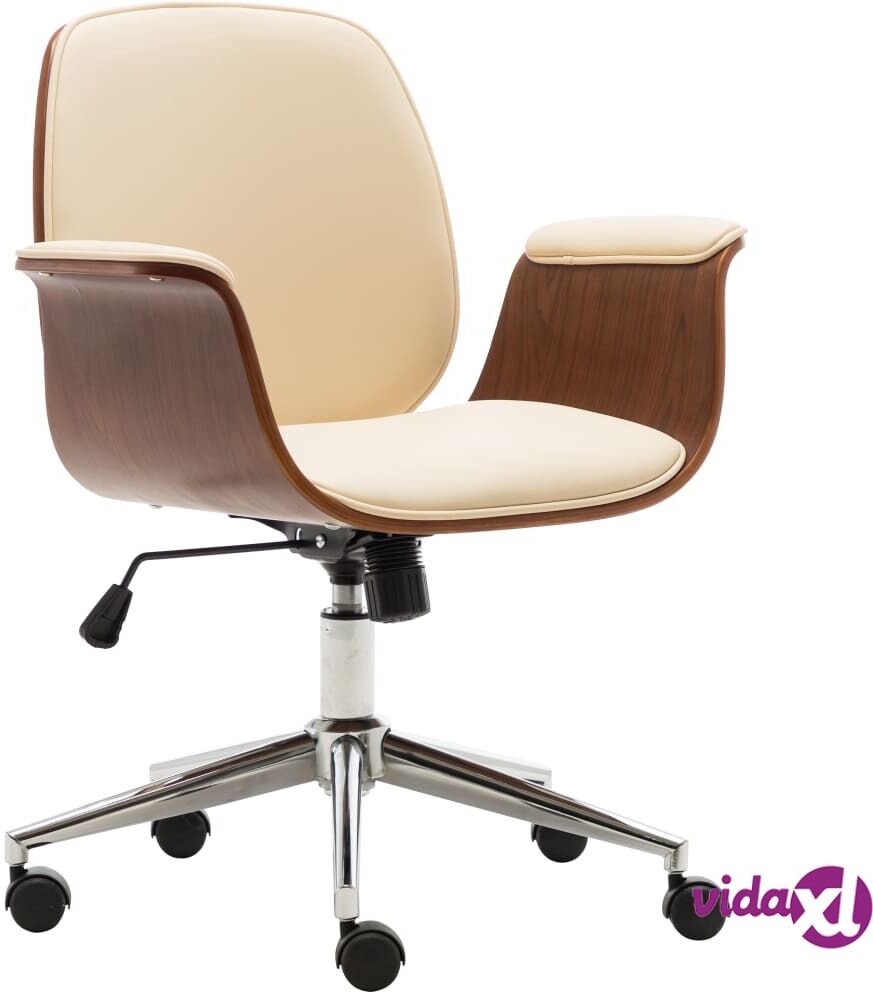 vidaXL Office Chair Cream Bent Wood and Faux Leather