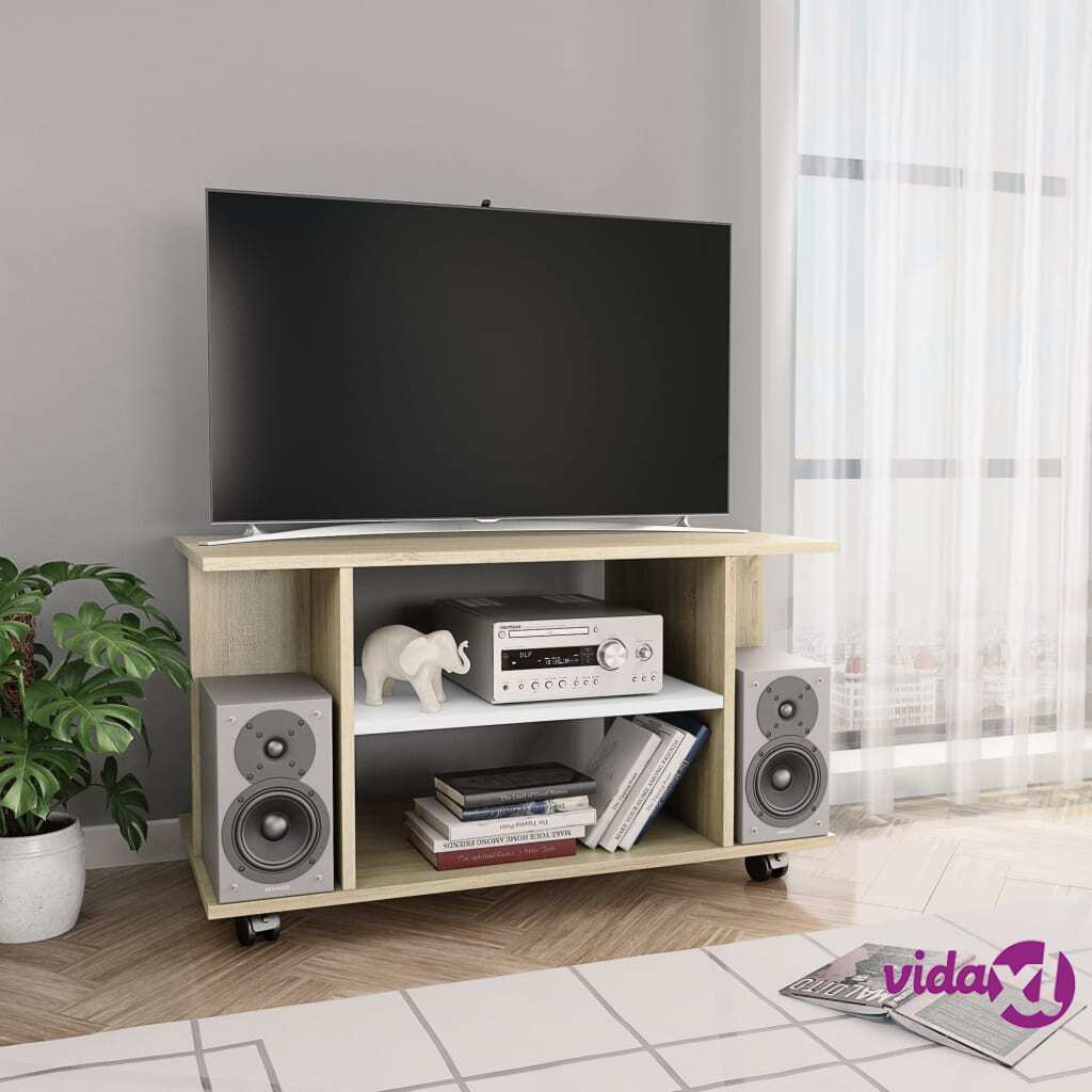 vidaXL TV Cabinet with Castors White and Sonoma Oak 80x40x40 cm Chipboard