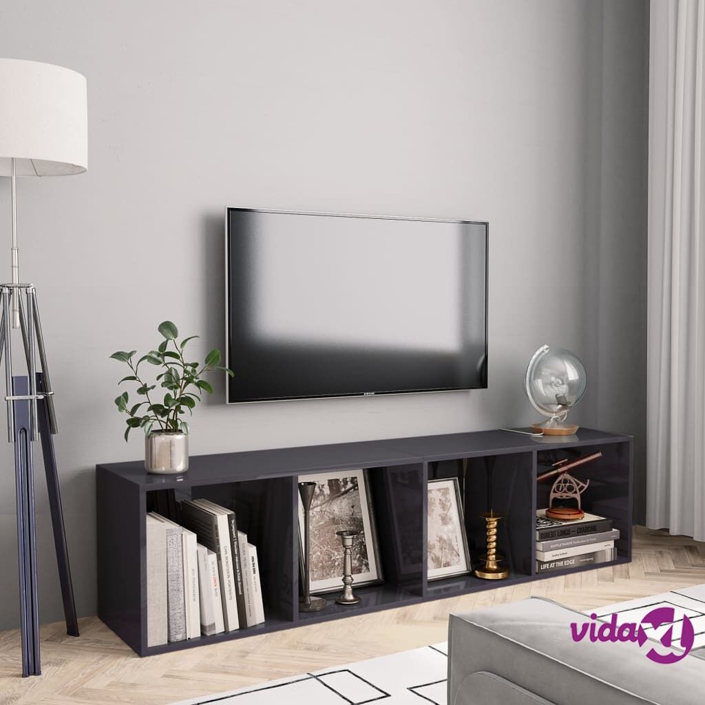 vidaXL Book Cabinet/TV Cabinet High Gloss Grey 143x30x36 cm