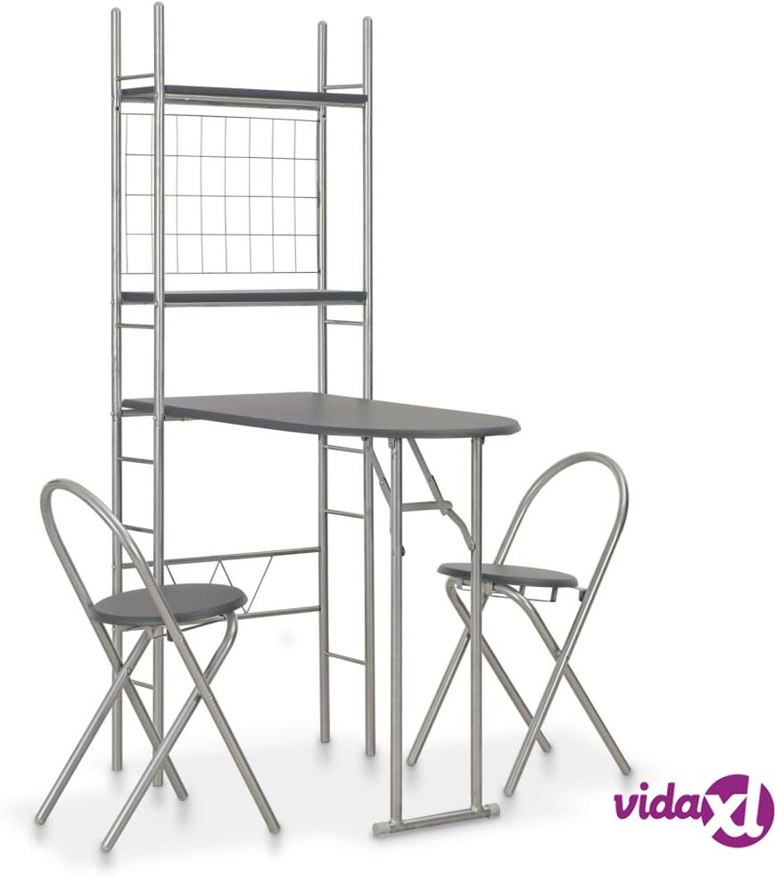 vidaXL 3 Piece Folding Dining Set with Storage Rack MDF and Steel Black