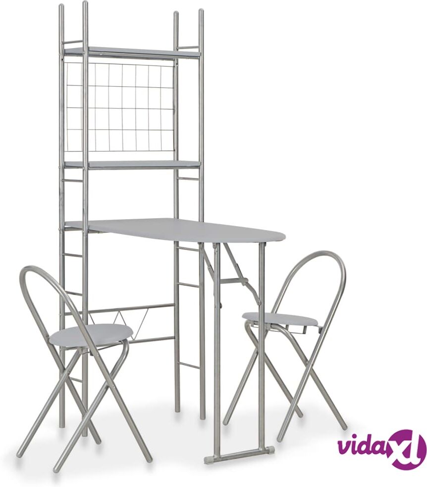 vidaXL 3 Piece Folding Dining Set with Storage Rack MDF and Steel Grey