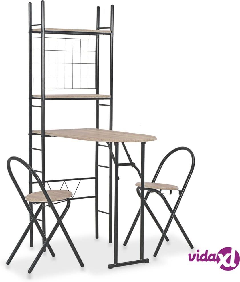 vidaXL 3 Piece Folding Dining Set with Storage Rack MDF and Steel