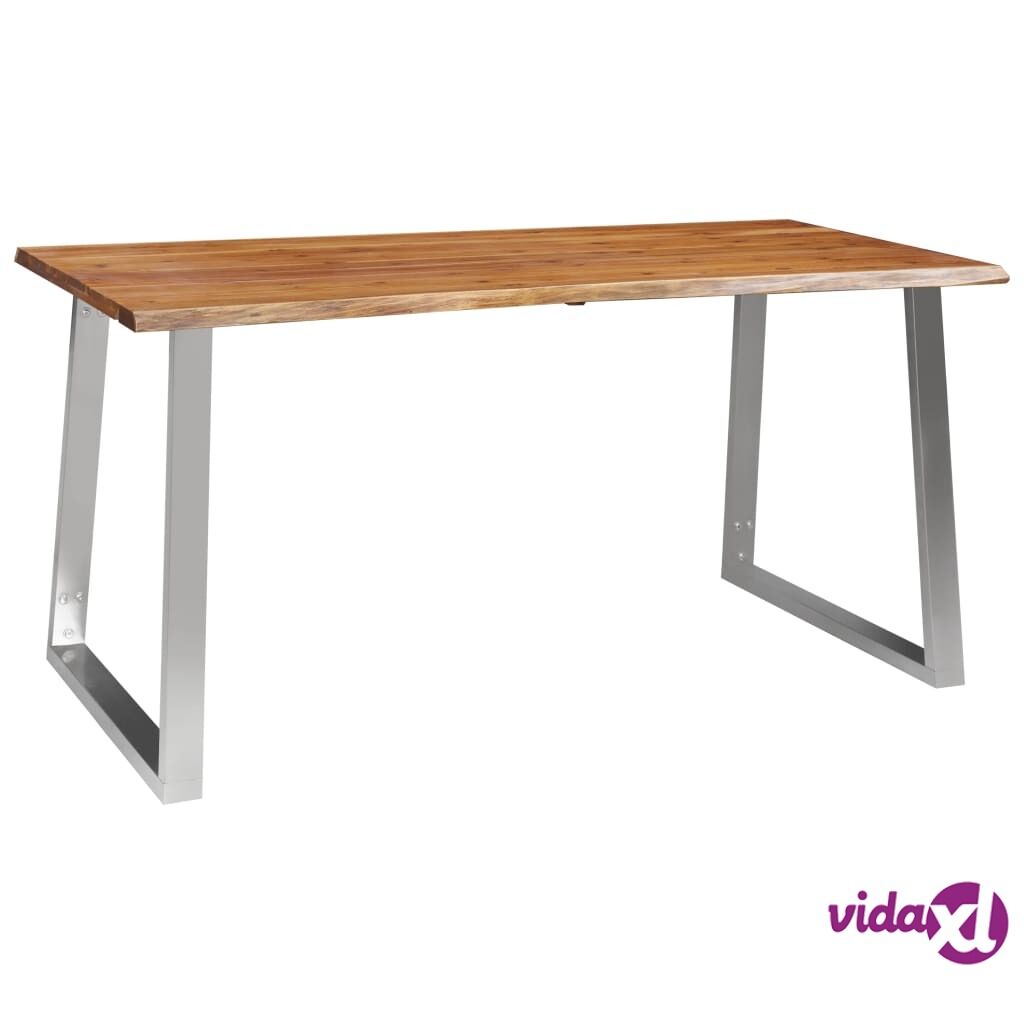 vidaXL Dining Table 160x80x75 cm Solid Acacia Wood and Stainless Steel