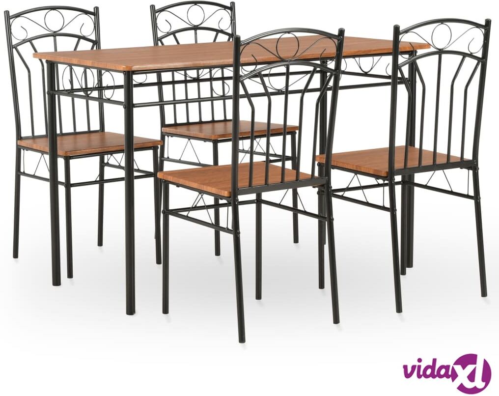 vidaXL 5 Piece Dining Set MDF and Steel Brown