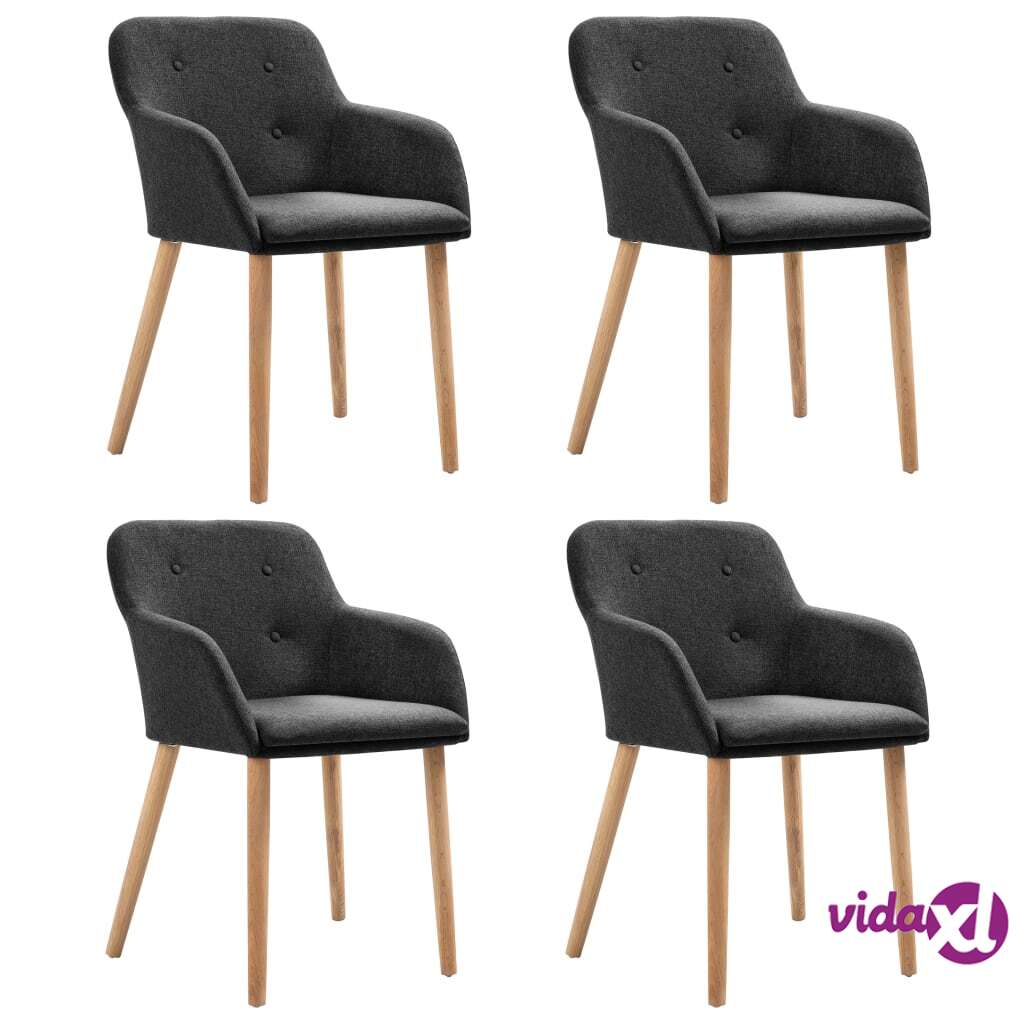 vidaXL Dining Chairs 4 pcs Dark Grey Fabric and Solid Oak Wood
